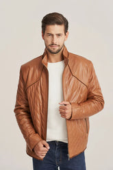 Aldric - Men's Brown Sheepskin Quilted Leather Jacket