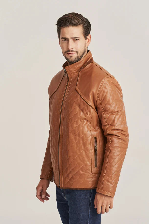Aldric - Men's Brown Sheepskin Quilted Leather Jacket