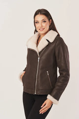 Arwen - Women's Sheepskin Brown Leather Shearling Jacket