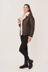 Arwen - Women's Sheepskin Brown Leather Shearling Jacket