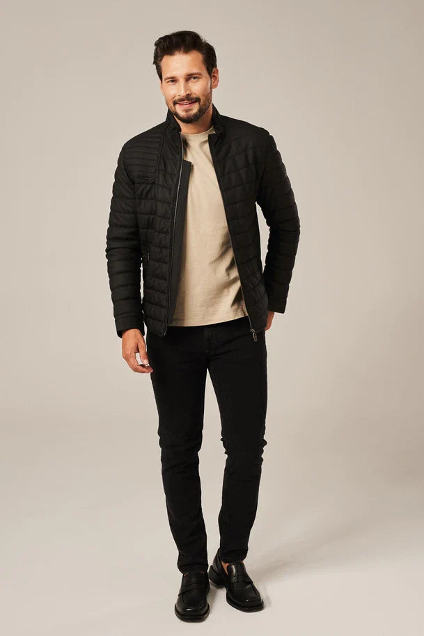 Blaine - Men's Black Puffer Leather Jacket