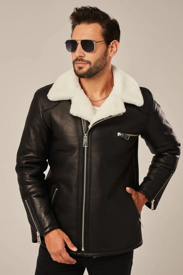 Dorian - B2 Men's Sheepskin Black Shearling Leather Jacket