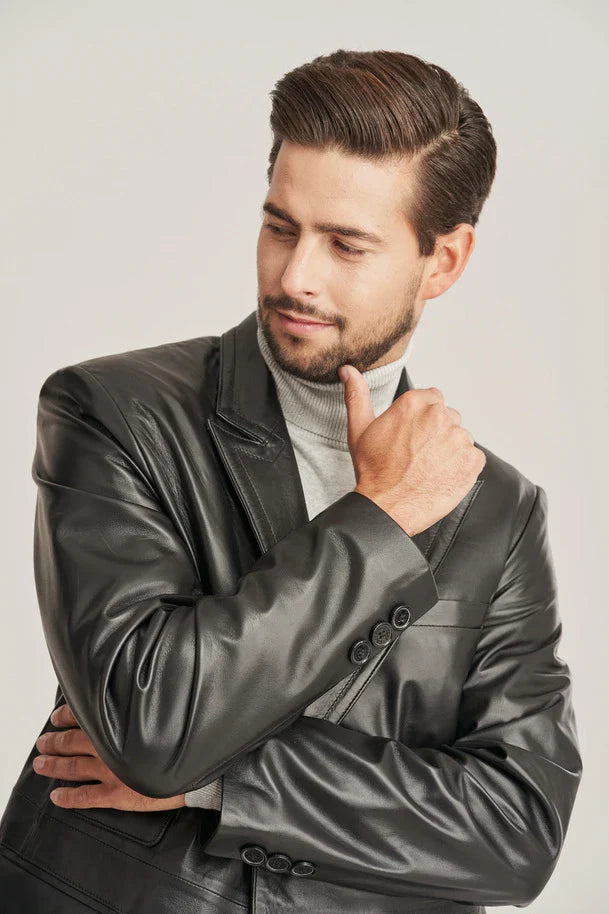 Drexon - Men's Black Sheepskin Leather Blazer