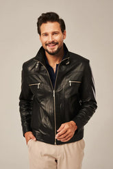 Elvric - Men's Black Sheepskin Leather Moto Jacket