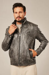 Jarex - Men’s Gray Leather Motorcycle Jacket