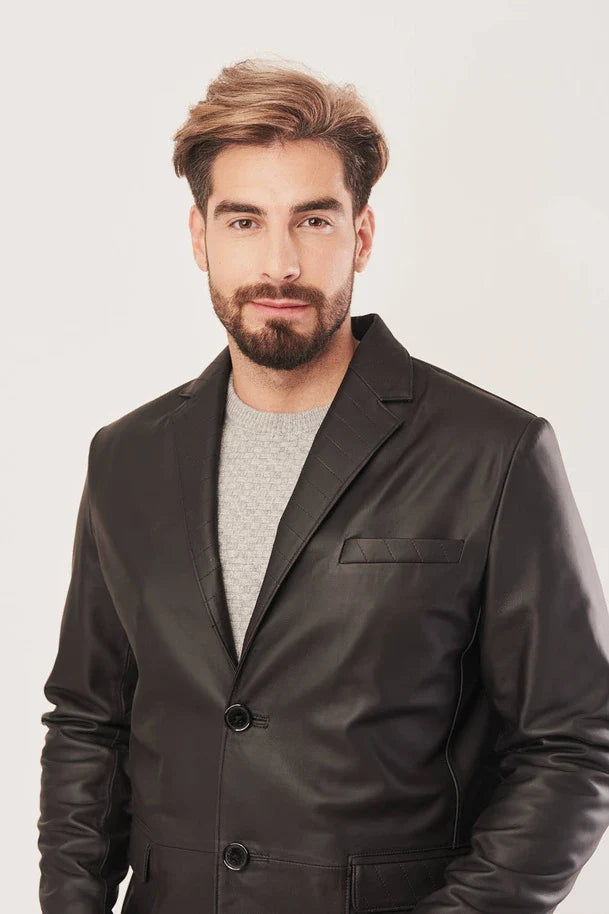 Kaelor - Men's Sheepskin Black Leather Blazer