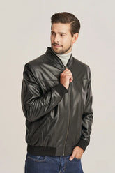 Kellan - Men's Slim Fit Black Leather Bomber Jacket