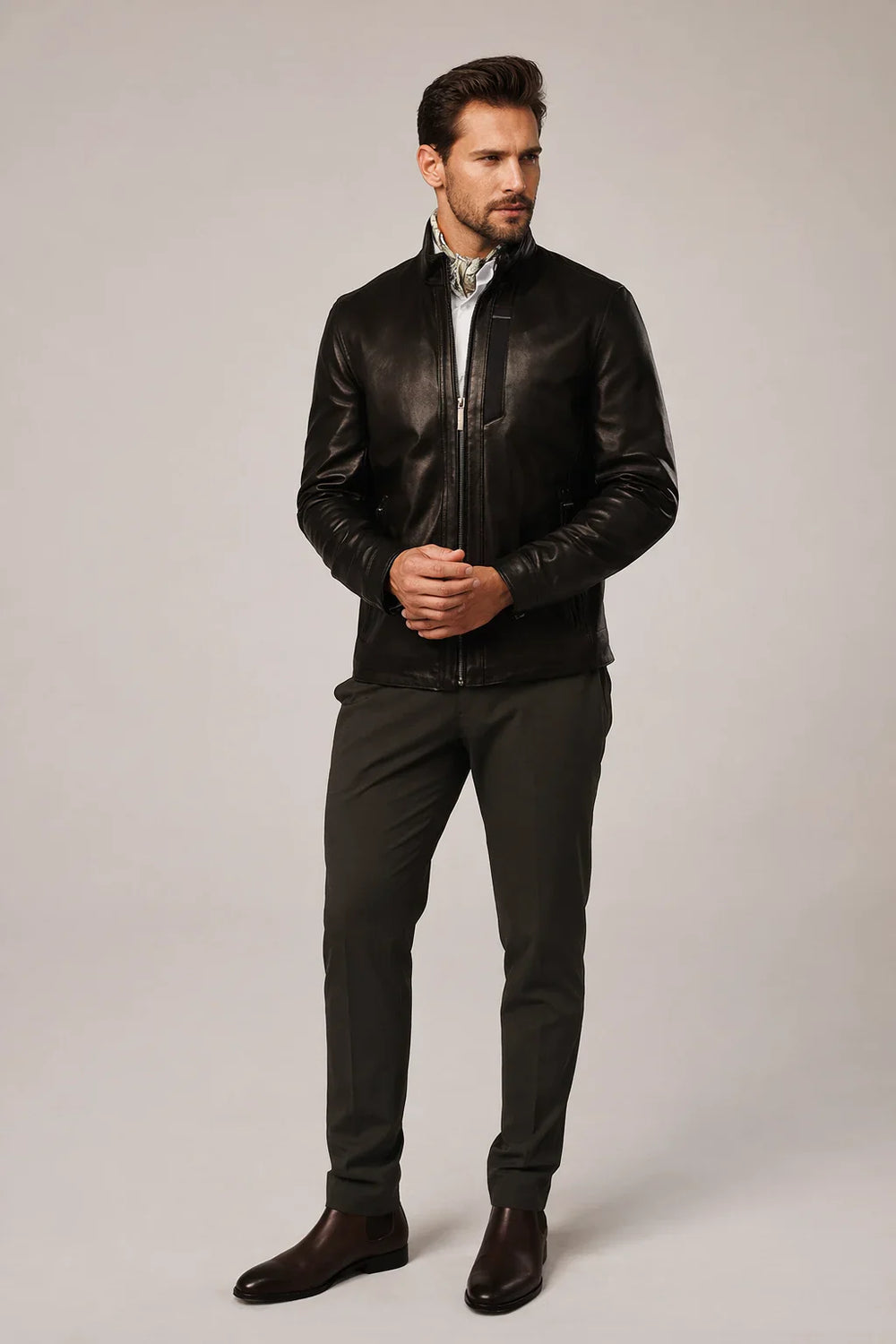 Levon - Men's Black Sheepskin Cafe Racer Jacket