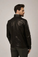 Levon - Men's Black Sheepskin Cafe Racer Jacket