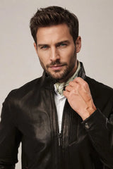 Levon - Men's Black Sheepskin Cafe Racer Jacket