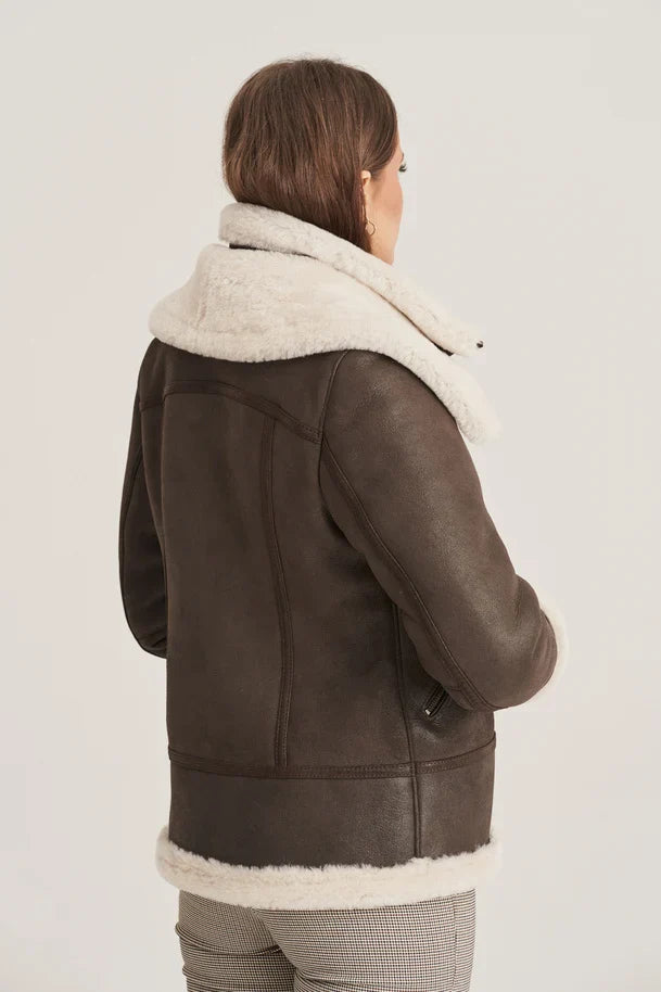 Lyra - Women's Sheepskin Dark Brown Shearling Jacket