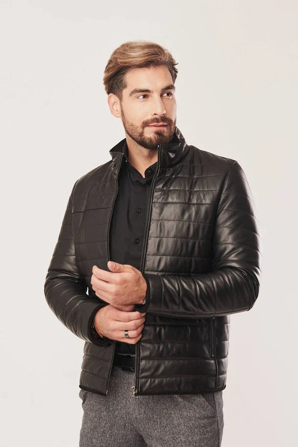 Malric - Men's Black Sheepskin Puffer Leather Jacket