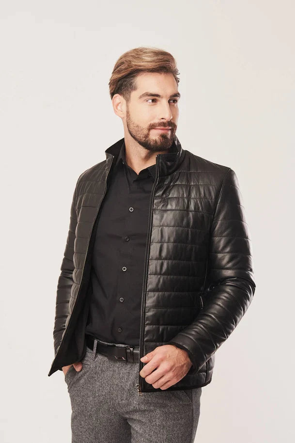 Malric - Men's Black Sheepskin Puffer Leather Jacket