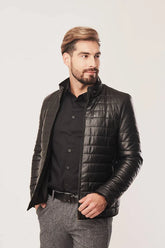 Malric - Men's Black Sheepskin Puffer Leather Jacket