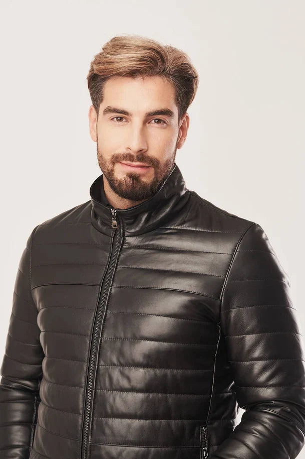 Malric - Men's Black Sheepskin Puffer Leather Jacket