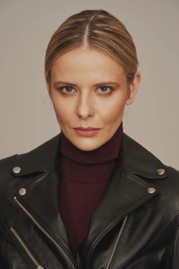 Noctelle - Women's Leather Sheepskin Biker Jacket Black