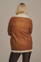 Selene - Women's Light Brown Aviator Shearling Leather Jacket