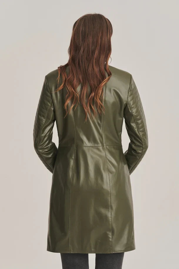 Thivara – Women’s Sheepskin Padded Olive Green Coat