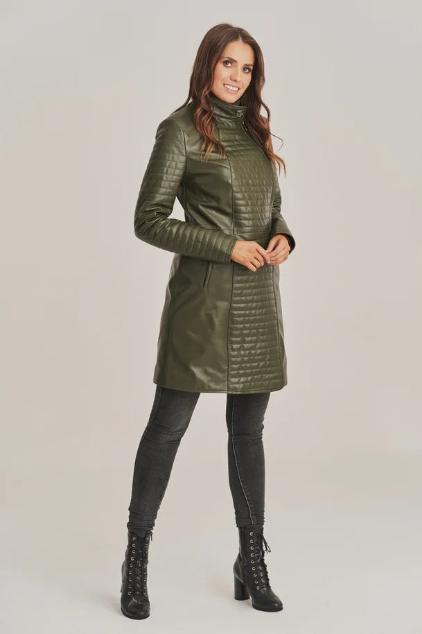 Thivara – Women’s Sheepskin Padded Olive Green Coat