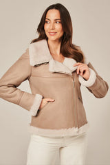 Vella - Women's Beige Pilot Shearling Jacket