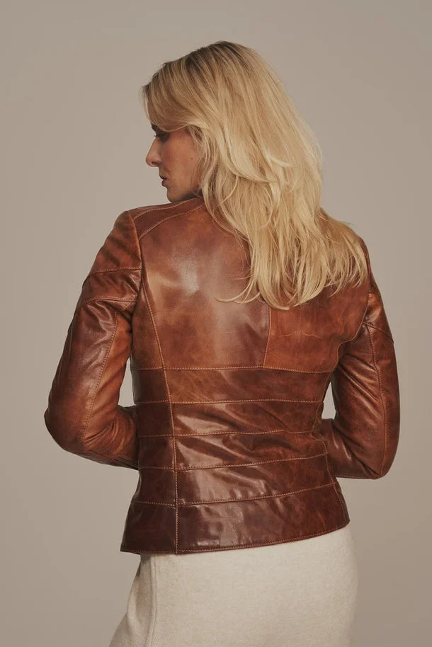 Velmira - Women's Distressed Brown Leather Jacket