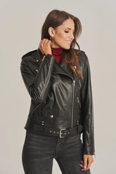 Zenyra - Women's Black Biker Sheepskin Leather Jacket