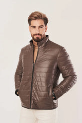Blaine - Men's Light Brown Insulated Puffer Leather Jacket