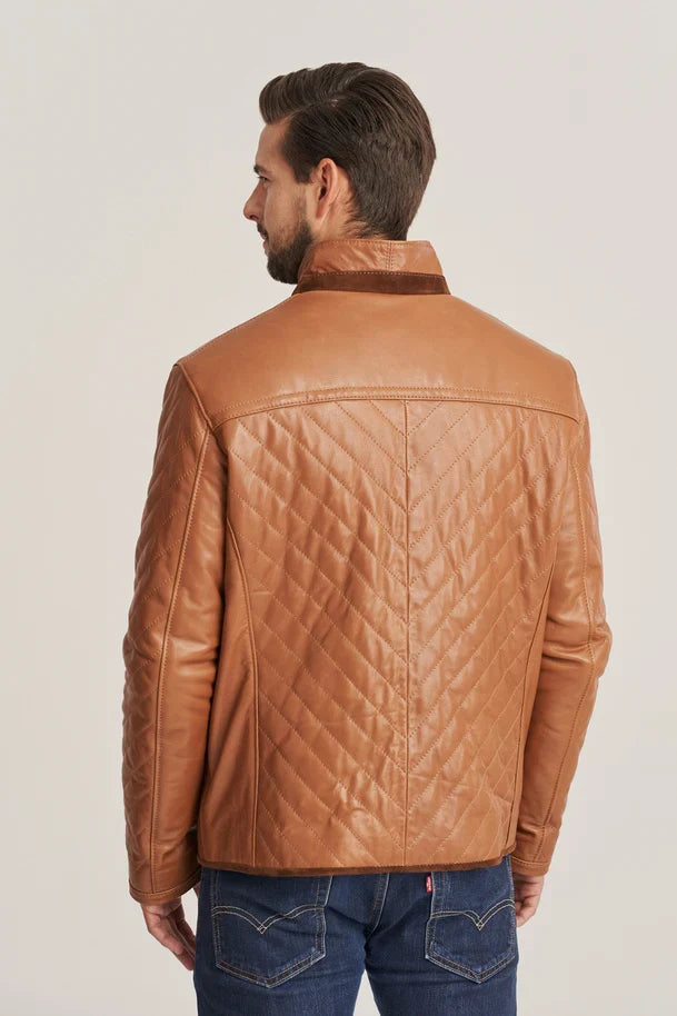Aldric - Men's Brown Sheepskin Quilted Leather Jacket