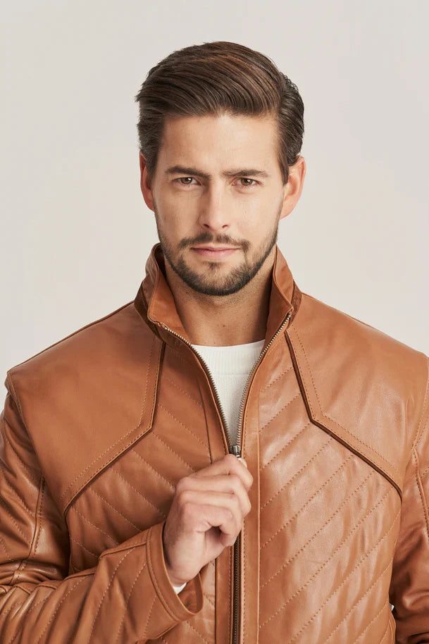 Aldric - Men's Brown Sheepskin Quilted Leather Jacket