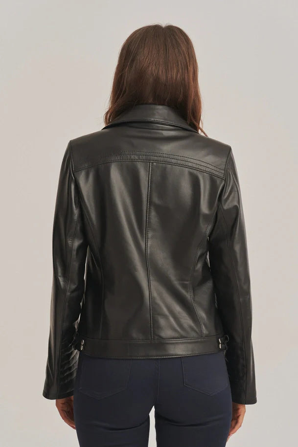 Althira - Women's Biker Leather Jacket in Black