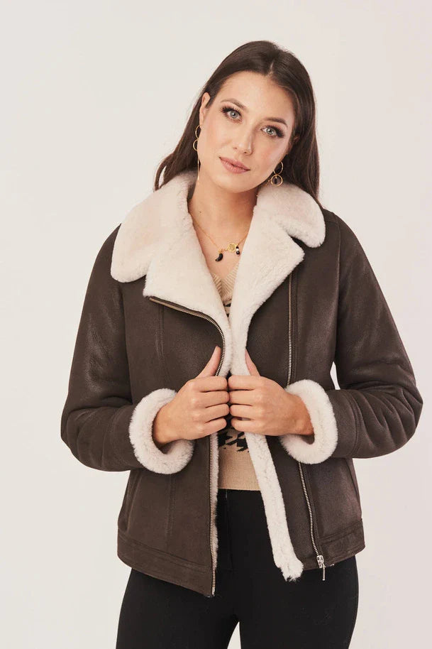 Arwen - Women's Sheepskin Brown Leather Shearling Jacket