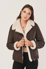 Arwen - Women's Sheepskin Brown Leather Shearling Jacket