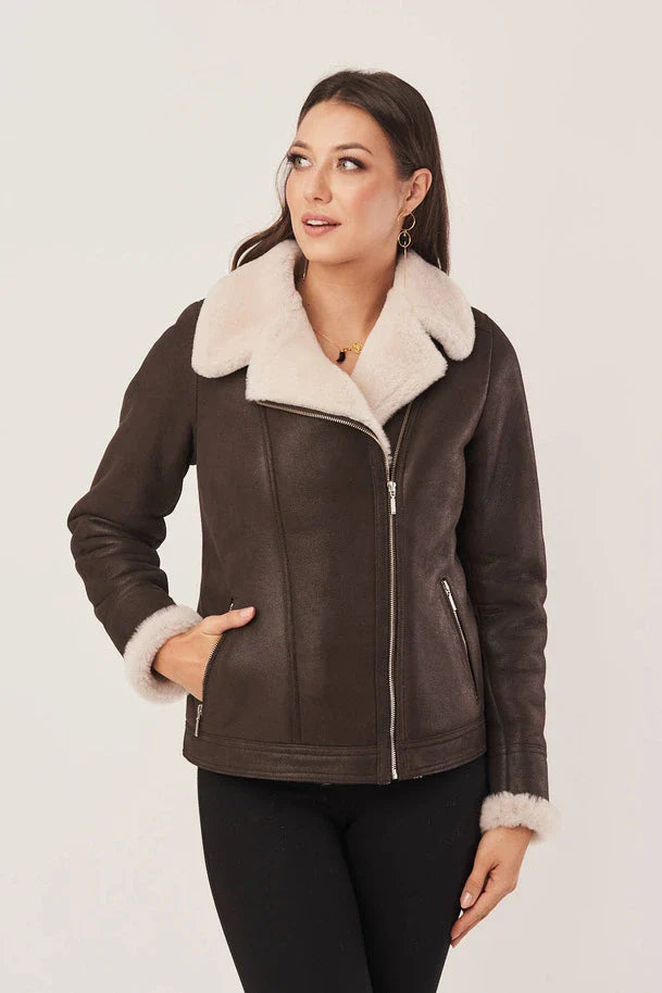 Arwen - Women's Sheepskin Brown Leather Shearling Jacket