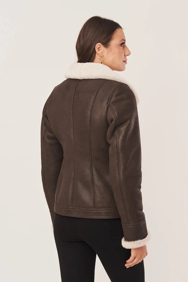 Arwen - Women's Sheepskin Brown Leather Shearling Jacket