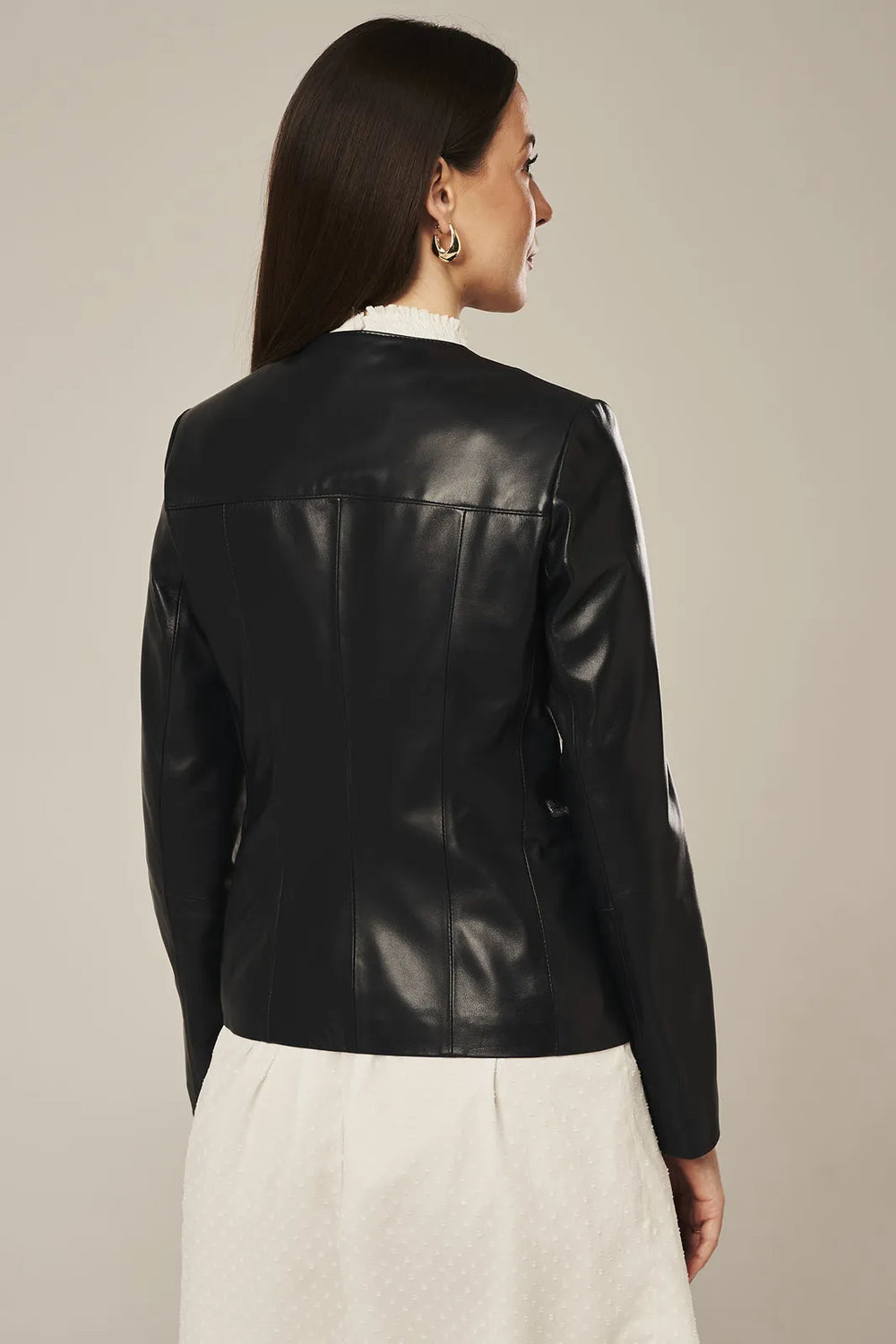 Avelisse - Women's Sheepskin Collarless Black Leather Jacket