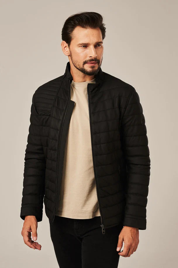Blaine - Men's Black Puffer Leather Jacket