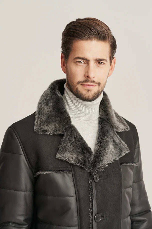 Caldrin -  Men's Black Shearling Puffer Leather Jacket
