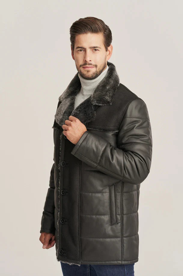 Caldrin -  Men's Black Shearling Puffer Leather Jacket