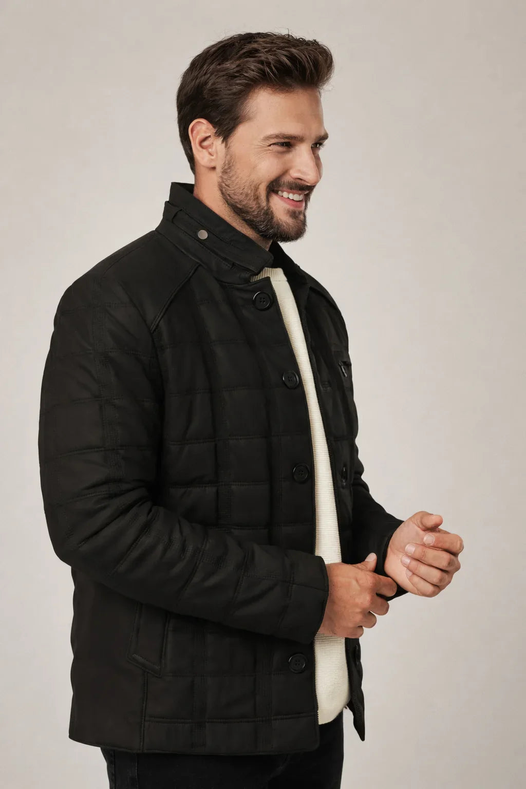 Cassian - Men's Black Leather Quilted Jacket