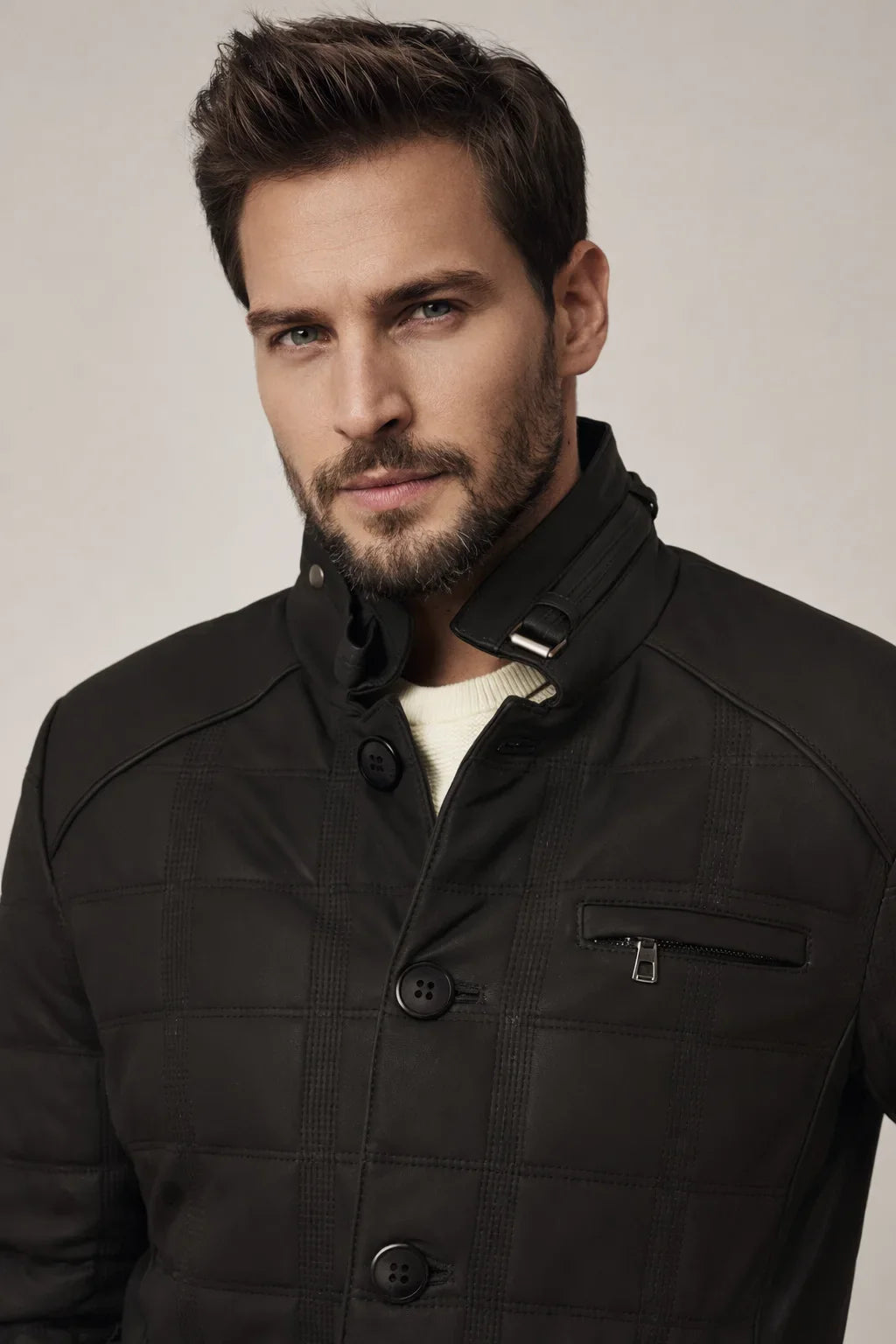 Cassian - Men's Black Leather Quilted Jacket
