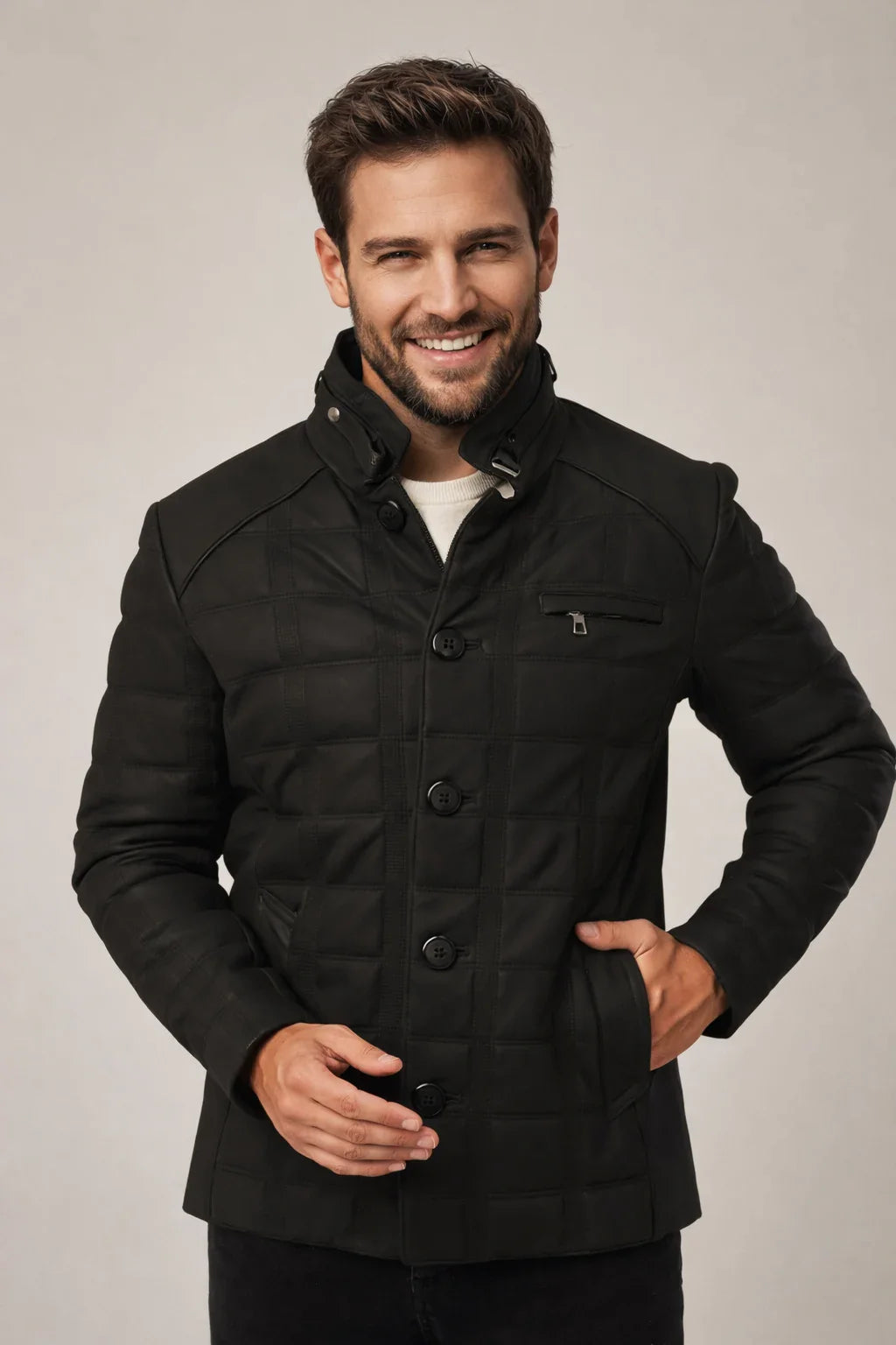 Cassian - Men's Black Leather Quilted Jacket
