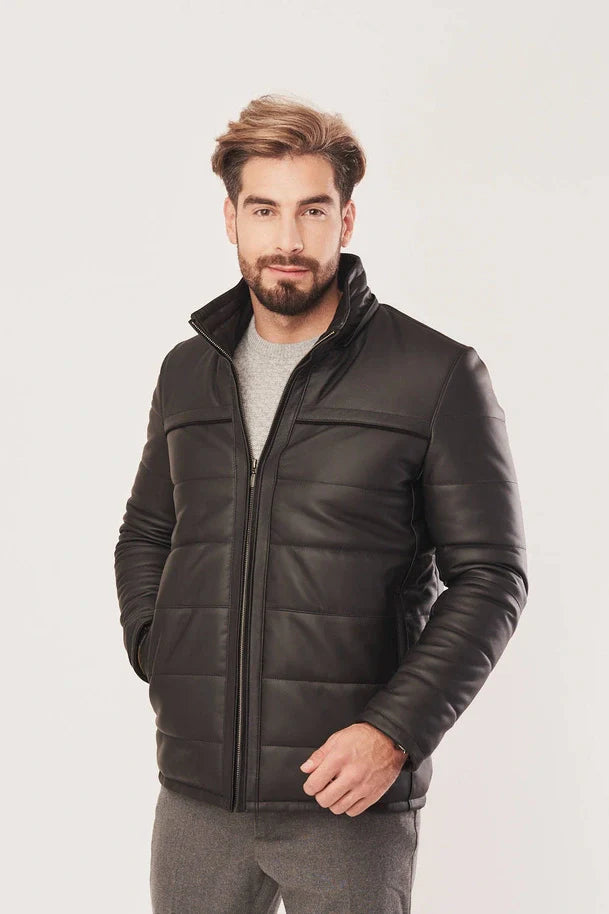 Dravenor - Men’s Black Leather Jacket with Hood and Fur Details