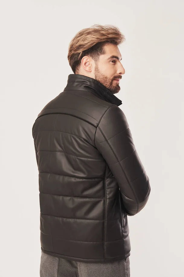 Dravenor - Men’s Black Leather Jacket with Hood and Fur Details