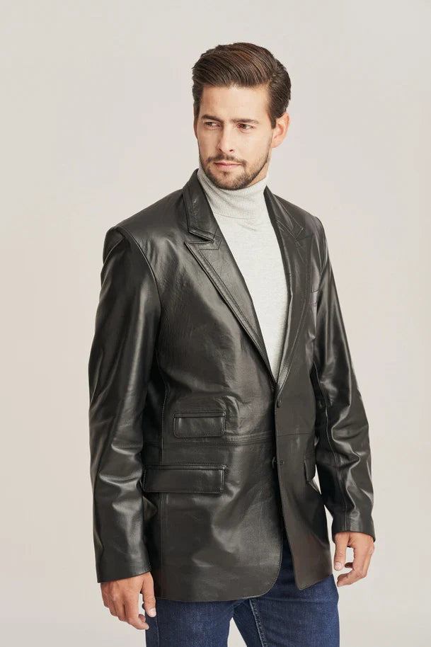 Drexon -  Men's Black Sheepskin Leather Blazer