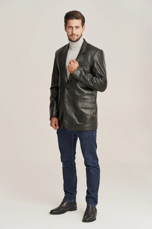 Drexon -  Men's Black Sheepskin Leather Blazer