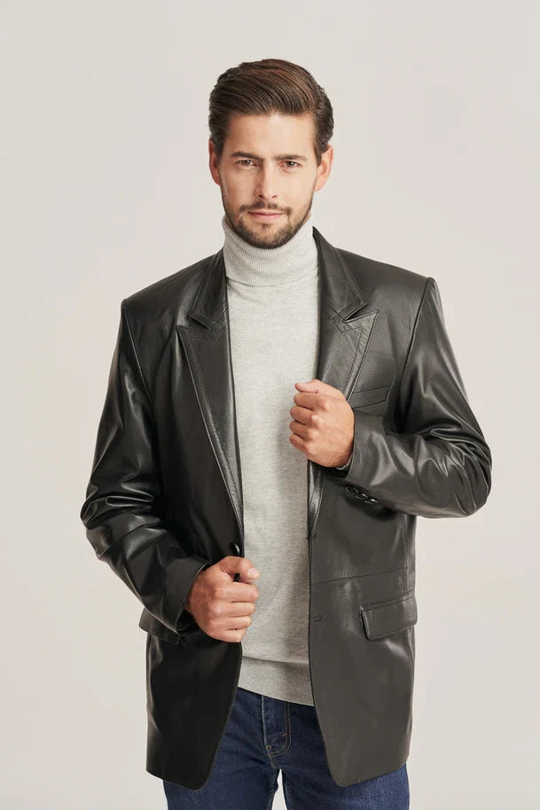 Drexon -  Men's Black Sheepskin Leather Blazer