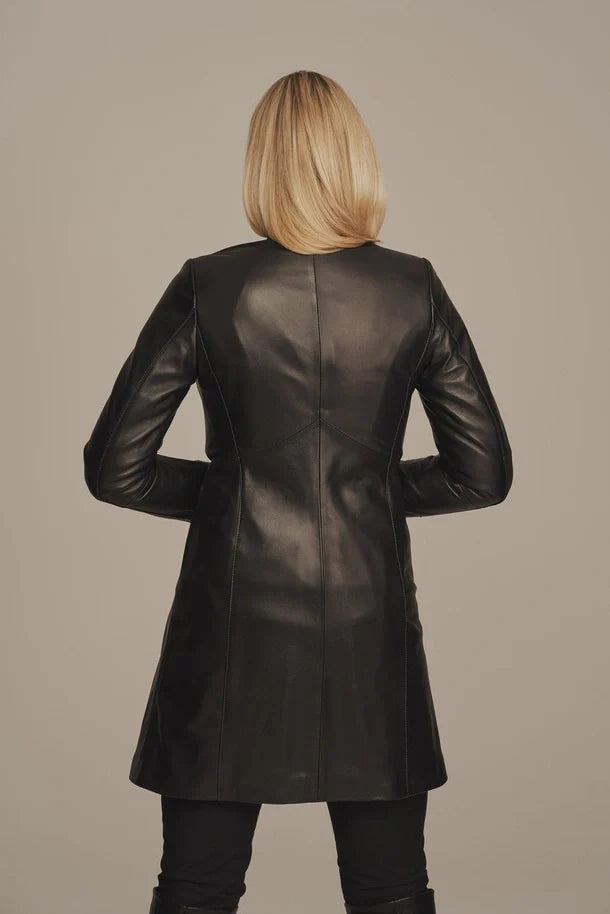 Isyra - Women's Real Leather Black Coat