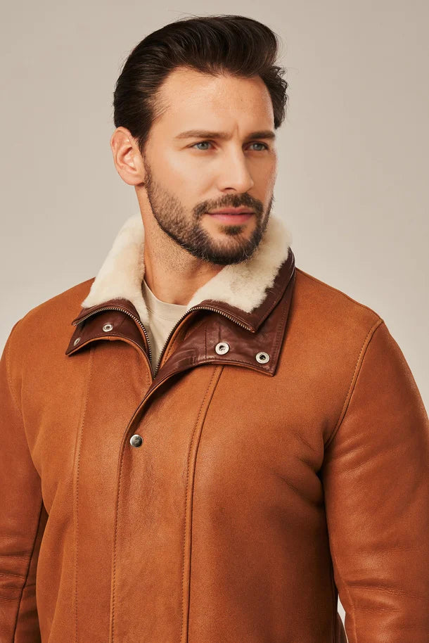 Kael - Men’s Light Brown Shearling Leather Coat