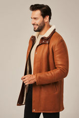 Kael - Men’s Light Brown Shearling Leather Coat