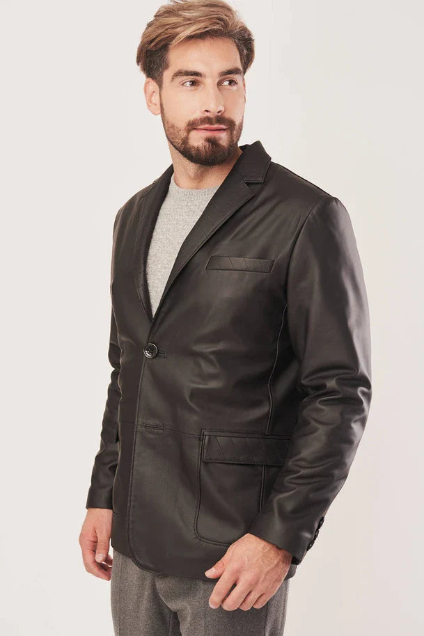 Kaelor -  Men's Sheepskin Black Leather Blazer